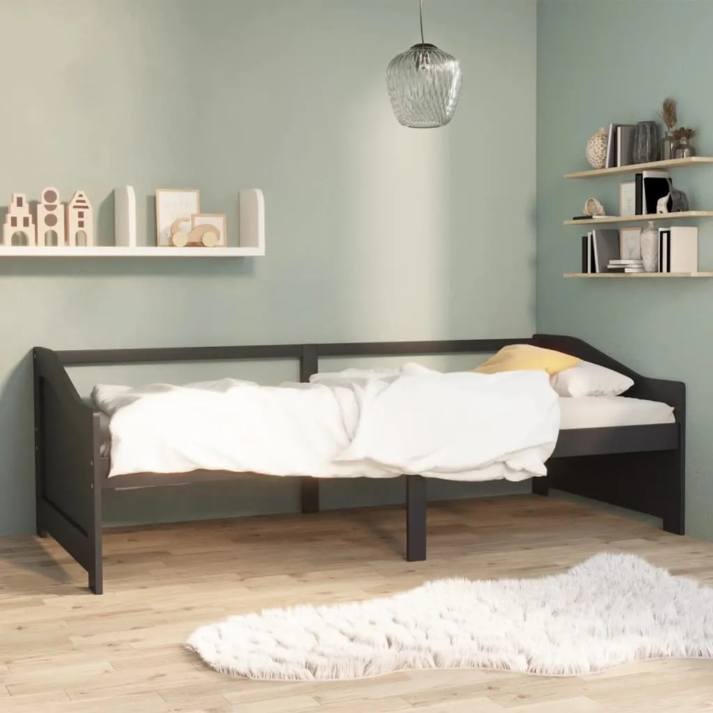 vidaXL Pat de zi cu 3 locuri, gri închis, 90x200 cm, lemn masiv pin
