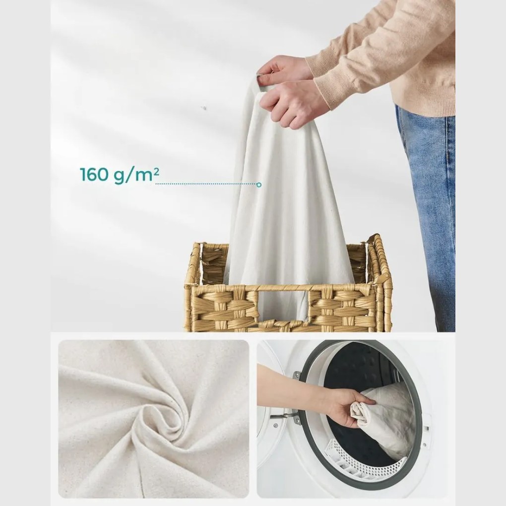 Coș de rufe din ratan sintetic AVA, 90L, maro natural SongmicsHome