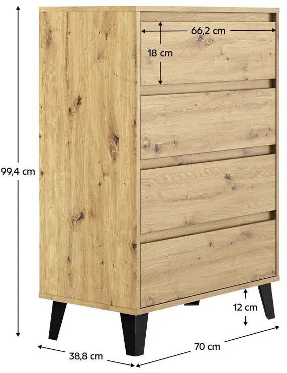 Comodă Brisas 4 (stejar artisan + negru) . 1116262