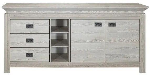 Comoda Casablanca Loft Cu 2 Usi Si 3 Sertare Gri Antic, 177 Cm