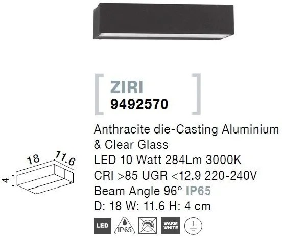 Aplica LED de perete pentru iluminat exterior IP65 ZIRI