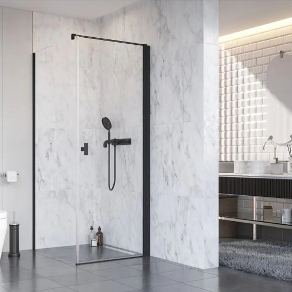 Usa de nisa batanta Radaway Nes KDJ I 90 cm sticla 6 mm negru-transparent deschidere dreapta