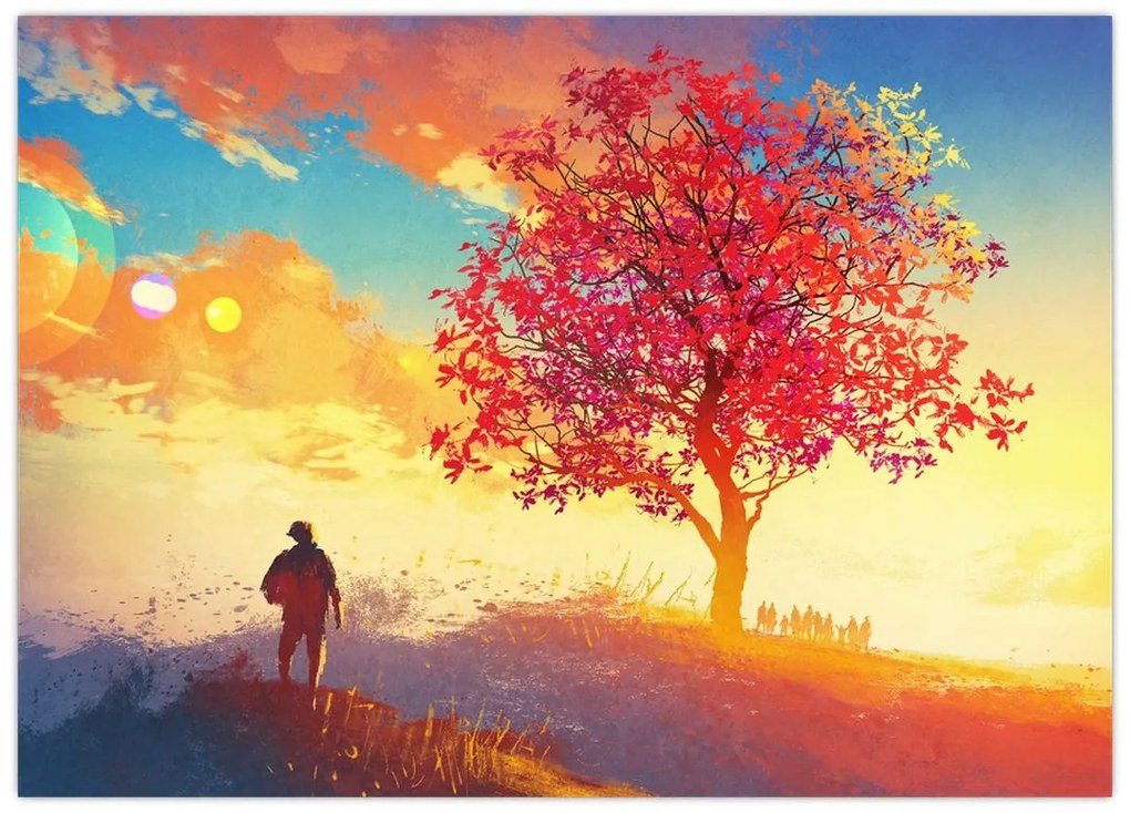 Tablou pe sticlă - casa în deal (70x50 cm)