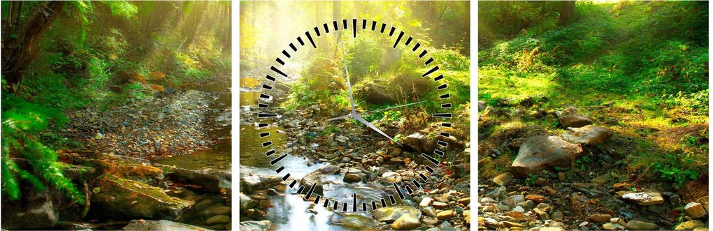 Tablou cu râul în pădurea verde (cu ceas) (90x30 cm)