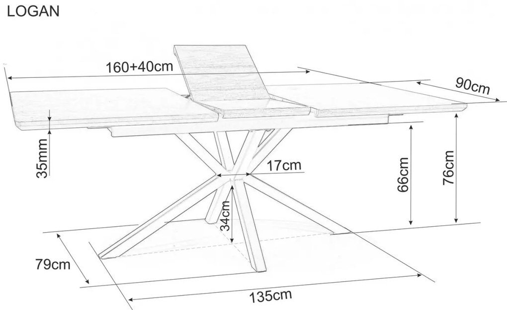 Masa extensibila Logan nuc/negru - L160-200 x l90 x h75 cm