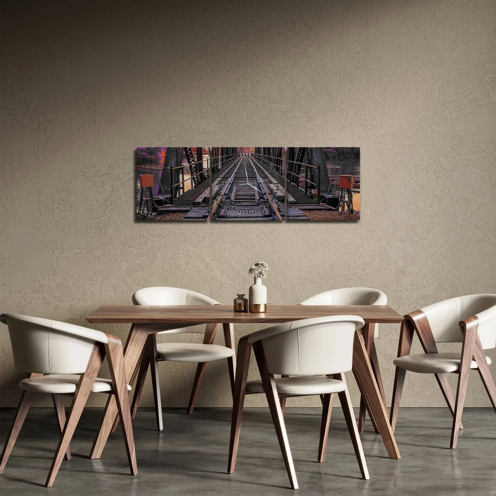 Tablou cu pod de cale ferată (cu ceas) (90x30 cm)