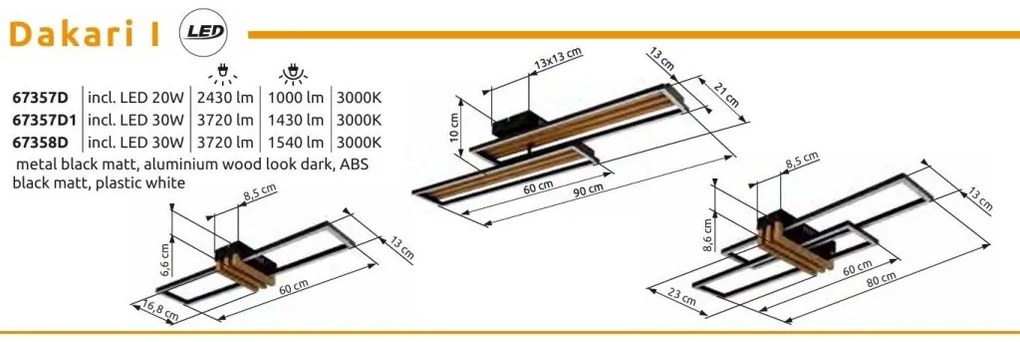 Plafoniera LED riflaj aluminiu cu efect de lemn DAKARI I