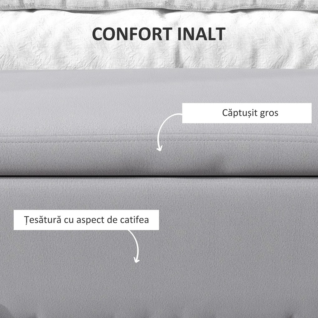 HOMCOM Bancă de Depozitare cu Șezut Tapițat și Picioare Lăcuite Aurii, 100x40x42 cm, Gri | Aosom Romania