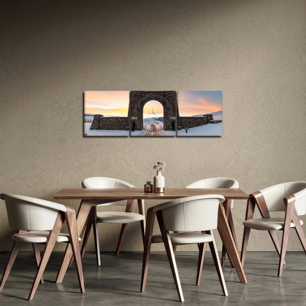 Tablou cu poarta, Yellowstone (cu ceas) (90x30 cm)