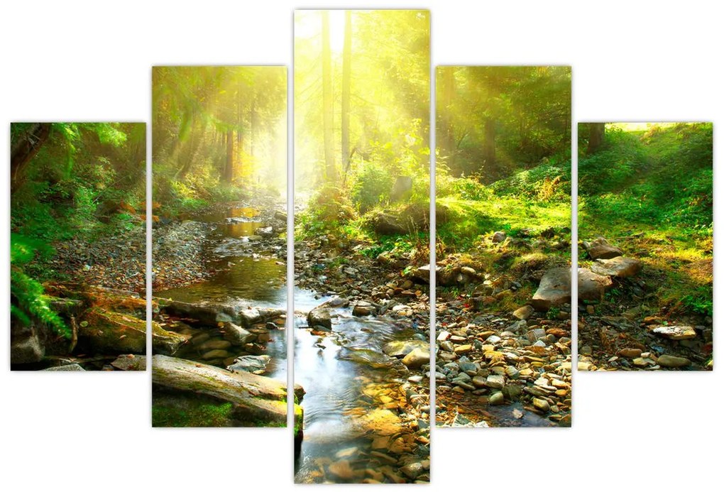 Tablou cu râul în pădurea verde (150x105 cm)
