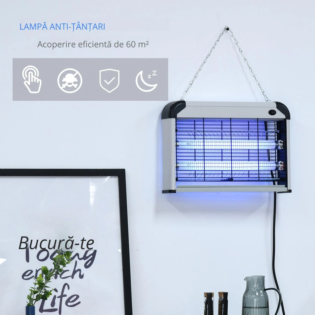 Lampa pentru Insecte Electrica 20W Outsunny, pentru 60m² Argintie | Aosom Romania