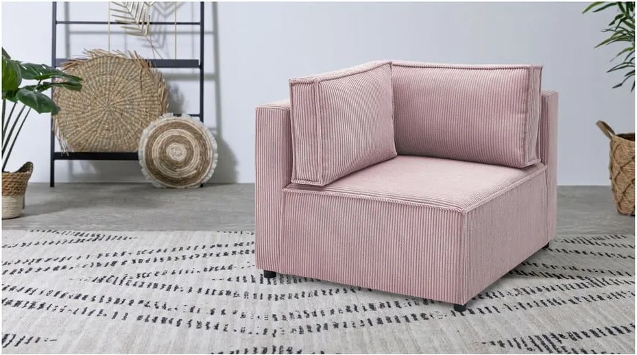 Modul pentru canapea roz deschis cu tapițerie din catifea reiată (cu colț variabil) Nihad modular – Bobochic Paris