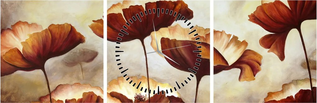 Tablou flori roșii (cu ceas) (90x30 cm)
