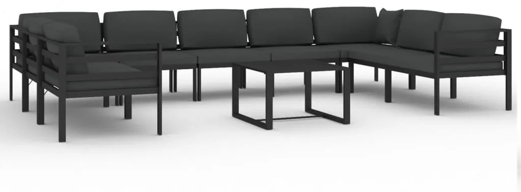 Set mobilier de gradina cu perne, 10 piese, antracit, aluminiu 4x colt + 5x mijloc + masa, 1