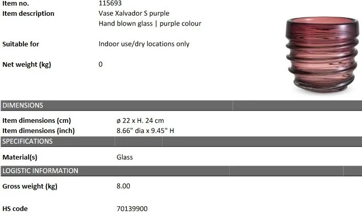 Vaza flori, Vas decorativ Xalvador S, mov 115693 HZ