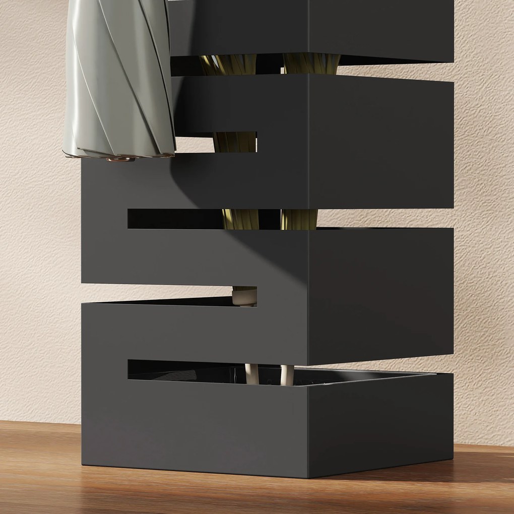 HOMCOM Suport umbrele, stativ metalic pentru umbrele, suport freestanding pentru umbrele cu cârlige și tavă de scurgere, capacitate 8 umbrele, negru | Aosom Romania