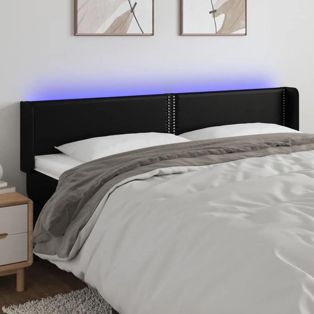 3123192 vidaXL Tăblie de pat cu LED, negru, 163x16x78/88 cm, piele ecologică