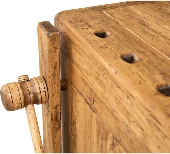 Banc de tamplar, L119 63 H90 cm, usi glisante, natur antic, lemn masiv