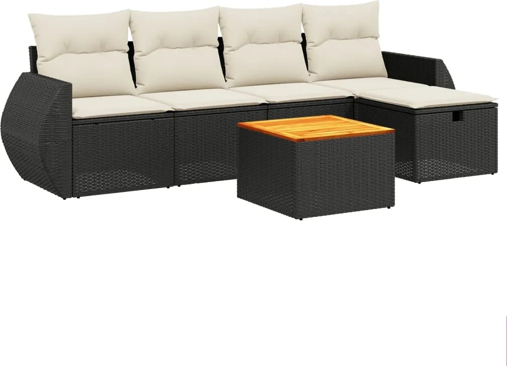 vidaXL Set mobilier de grădină cu perne, 6 piese, negru, poliratan