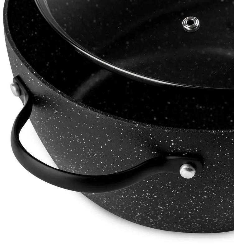 Cratiță Luigi Ferrero Symphony FR-2410, 24x11.5 cm, 4.3 l, Acoperire antiaderentă, Capac din sticlă cu gaură pentru abur, Mânere din oțel cu PVD, Inducție, Marmură neagră