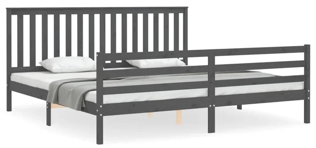3194268 vidaXL Cadru pat cu tăblie 200x200 cm, gri, lemn masiv