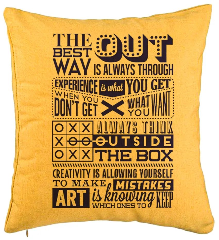 Perna Decorativa, Model Classic Quotes, 40x40 cm, Galben, Husa Detasabila, Burduf