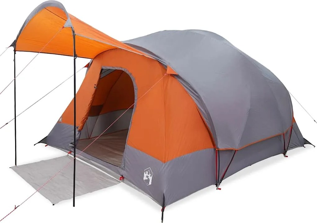 vidaXL Cort de familie tunel 8 persoane, gri/portocaliu, impermeabil