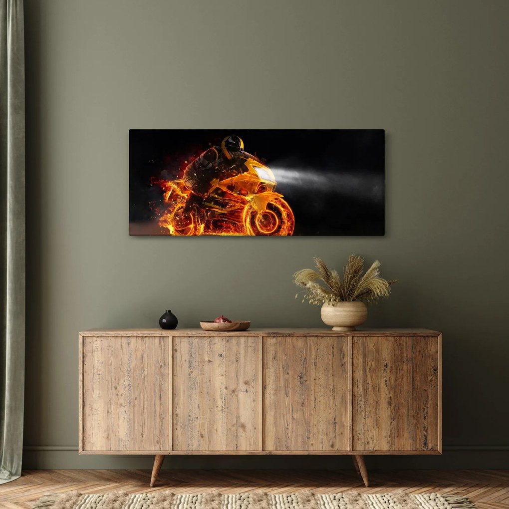 Tablou - Motociclist cu flăcări (120x50 cm)