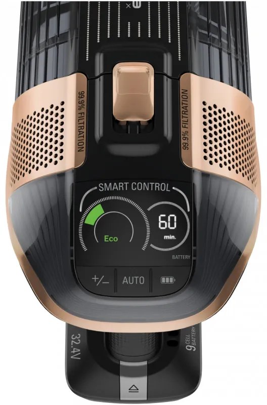 Rowenta X-Force Flex 15.60 RH99F1, 520W, 230AW, 0.9 litri, 32.4V, Autonomie 80 min, Auto power, LED, Display, Flex, Negru/Bronz