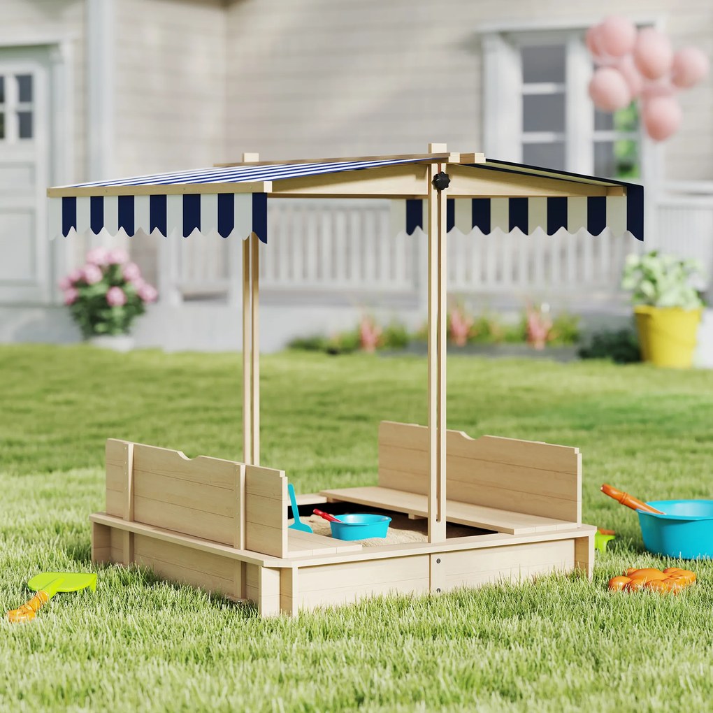 Outsunny Nisipar Lemnos pentru Copii, cu Acoperiș Parasolar, Bancă Integrată și Capac, Design Ergonomic | Aosom Romania
