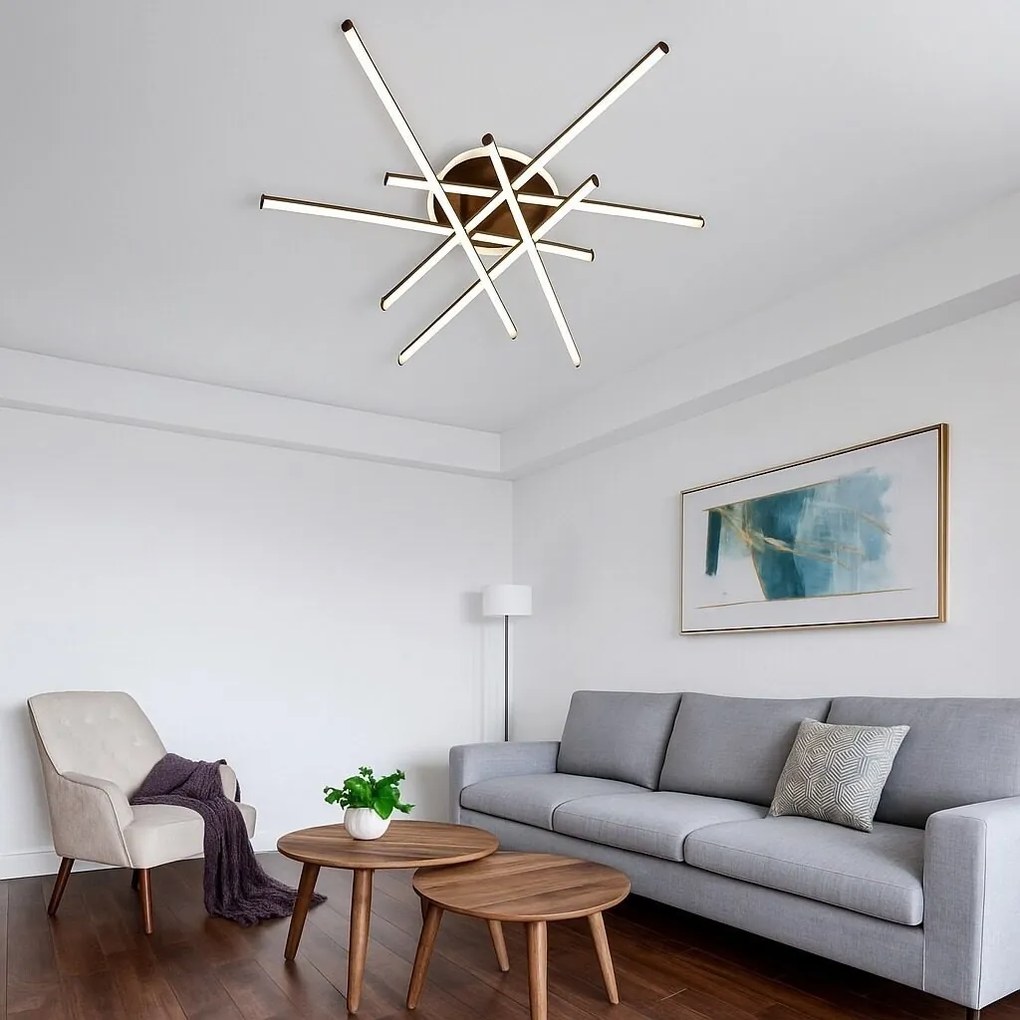 Lustră LED cu 7 surse de iluminare (6+1), 98W, cu telecomandă – Design modern maro