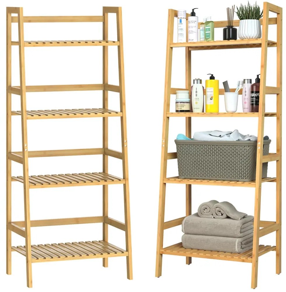 Raft de bambus ZOJA, 4 polițe, 48x32x123cm, maro Casaria