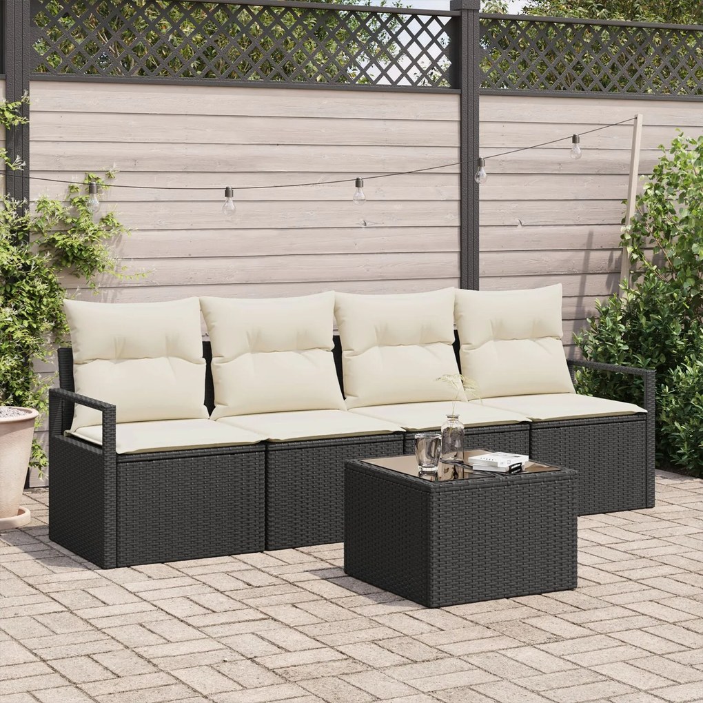 Set canapea de grădină vidaXL 5 piese cu perne Negru Ratan Sintetic