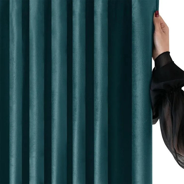 decoDoma Draperie catifelată FILUMI petrol 140 x 250 cm set 2 buc