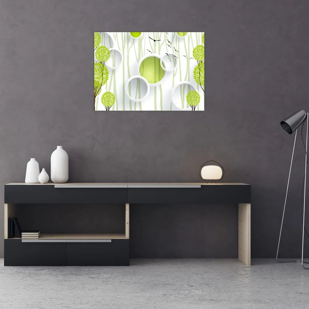 Tablou pe sticlă cu abstracție și copaci (70x50 cm)