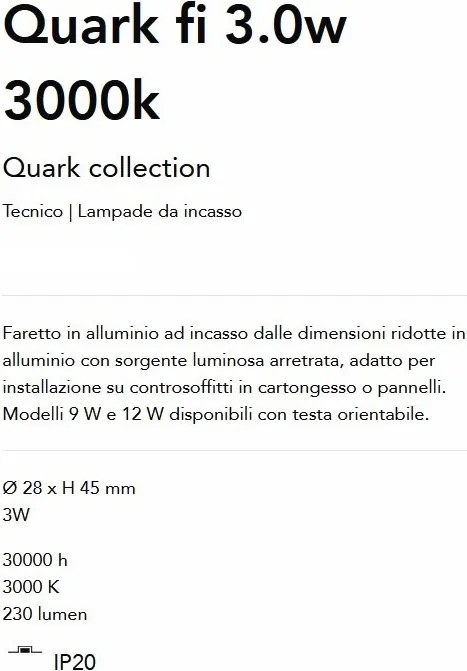 Mini Spot LED incastrabil Quark fi 3.0w 3000k, Negru