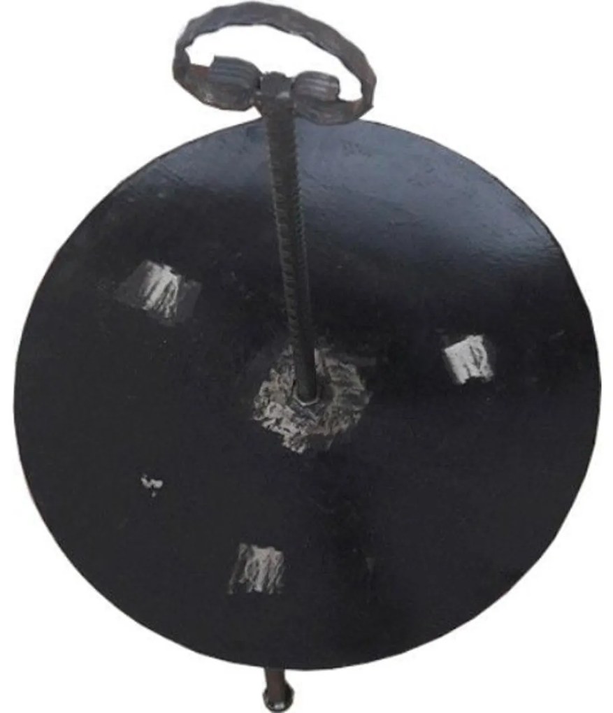 Gratar disc din otel, Din taler de tractor, Realizat manual, Picioare detasabile, Maner rece, Grosime 3,5 mm, Diametru 46 centimetri