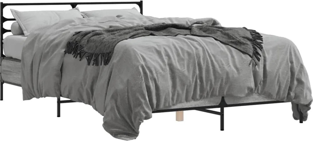 vidaXL Cadru de pat, gri sonoma, 140x200 cm, lemn prelucrat și metal