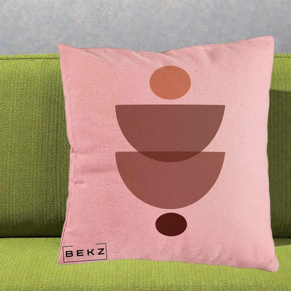 Perna Decorativa Geometric Boho Semicercuri Brun, 40x40 cm, Roz, Husa Detasabila, Perna Inclusa, BEKZ®