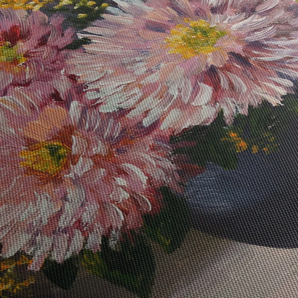 Tablou - Pictură în ulei, flori în vază (cu ceas) (90x30 cm)