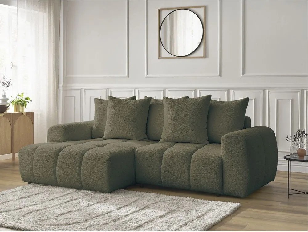Colțar kaki extensibil/cu spațiu de depozitare cu tapițerie din țesătură bouclé (cu colț pe partea stângă/cu șezlong) Roxelane – Bobochic Paris
