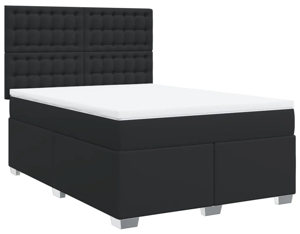 3290720 vidaXL Pat box spring cu saltea, negru, 140x190 cm, piele ecologică