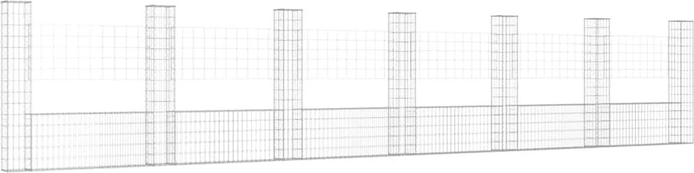 vidaXL Coș de gabion în formă de U cu 7 stâlpi, 740x20x150 cm, fier