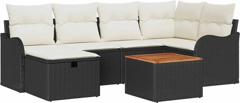 vidaXL Set de canapele pentru grădină cu pernă 7 pcs Negru Rattan poli