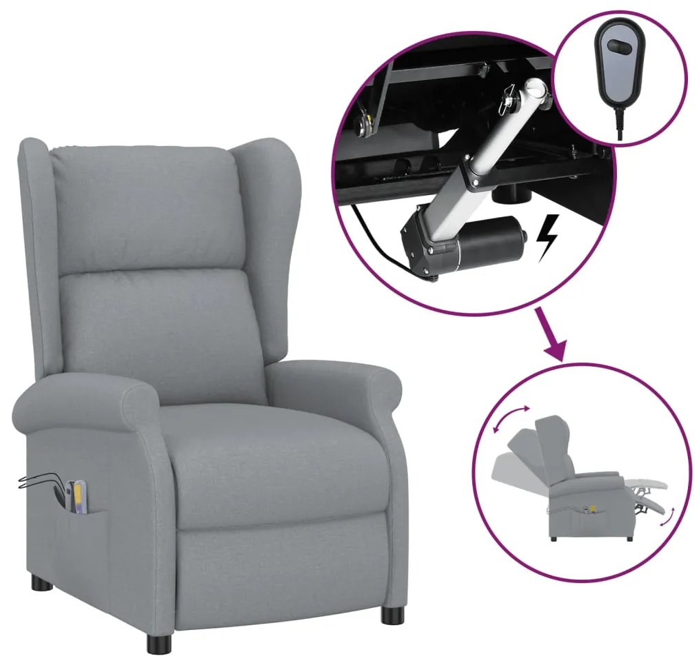3098331 vidaXL Fotoliu de masaj electric cu spătar cu aripi gri deschis textil