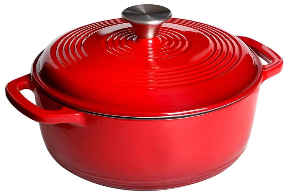 Oala din fonta emailata cu capac, 5.7 L, rosu