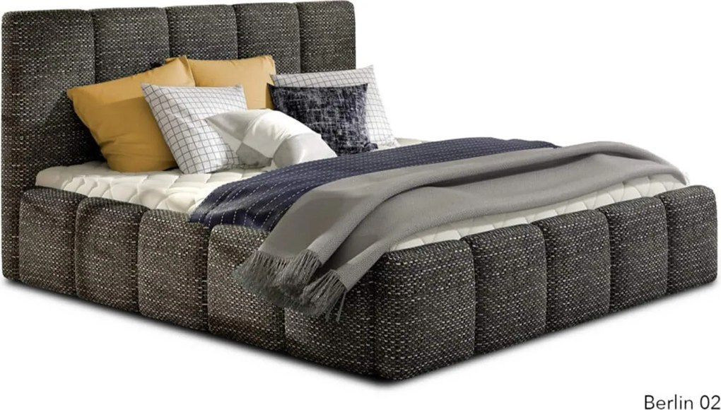 Pat lemn masiv gri Tapițat Erin Fix 140x200 -Berlin 02 - Berlin 02, Fixă, 140 x 200 cm