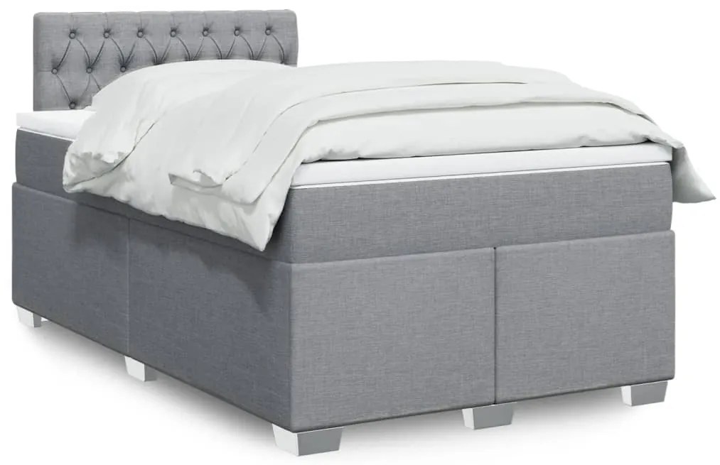 vidaXL Pat box spring cu saltea, gri deschis, 120x190 cm, textil
