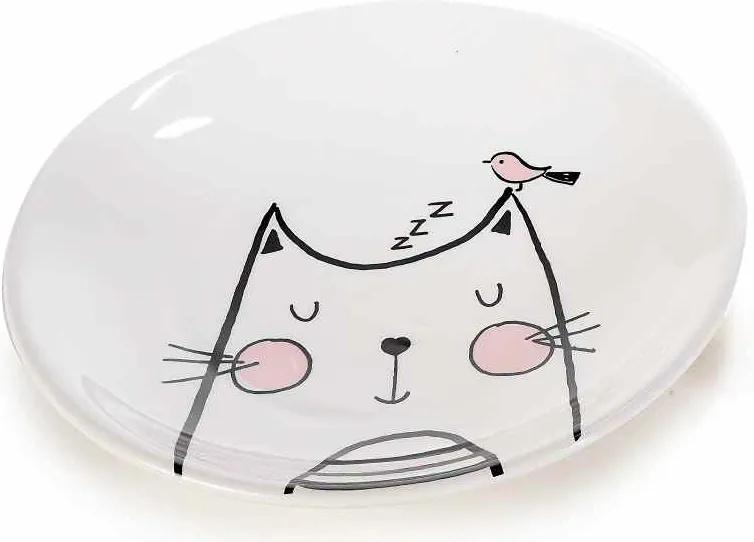 Farfurie din ceramica alb negru roz model Pisica Ø 20 cm