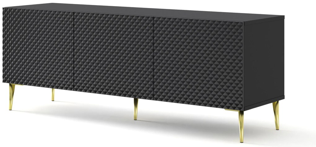 Masă TV C 3D 150 Rowanna (Negru lucios + Auriu). 1125044